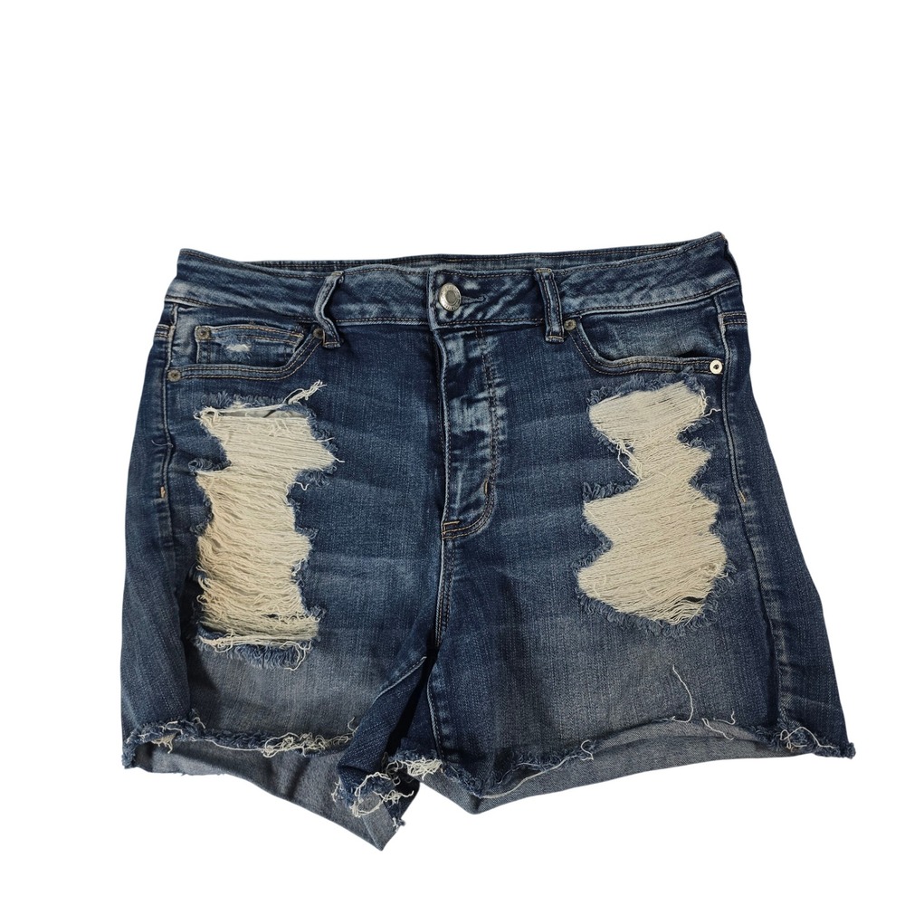 American Eagle Hi-Rise Shortie Distressed Denim Shorts Blue Size 14 14238